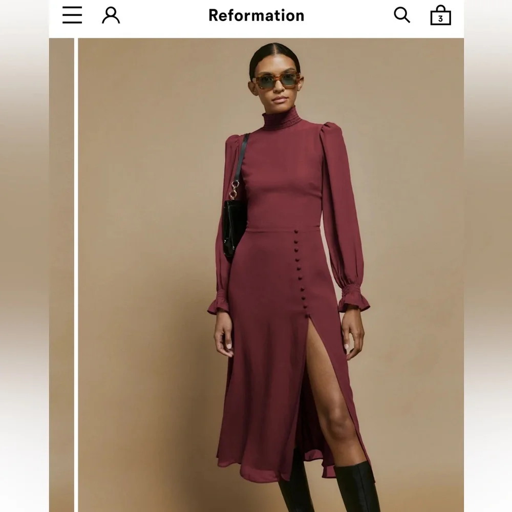 Reformation Stevi Dress in Plum size 2 - Picture 3 of 9